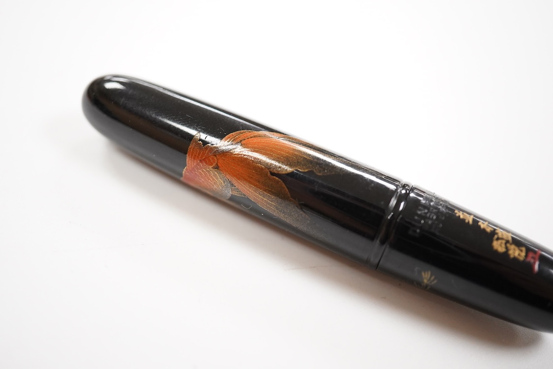 Rare Dunhill Namiki Lacquer concealed cigarette holder with goldfish design and artist's signature, made in Japan circa 1930s